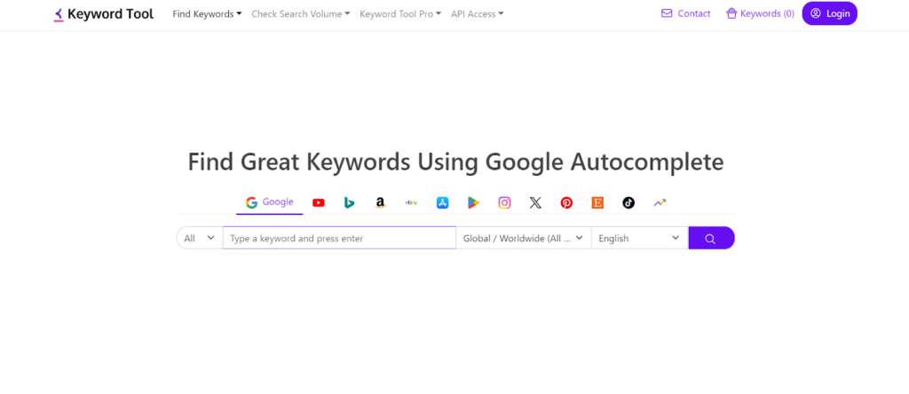 Keyword Tool home page