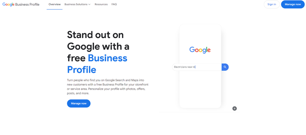 Google Business Profile home page