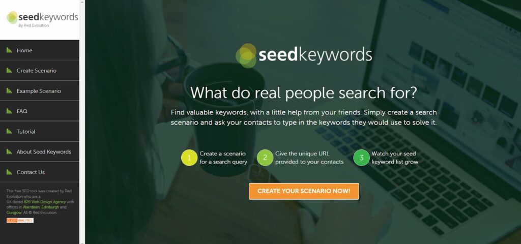 Seed Keywords by Red Evolution home page