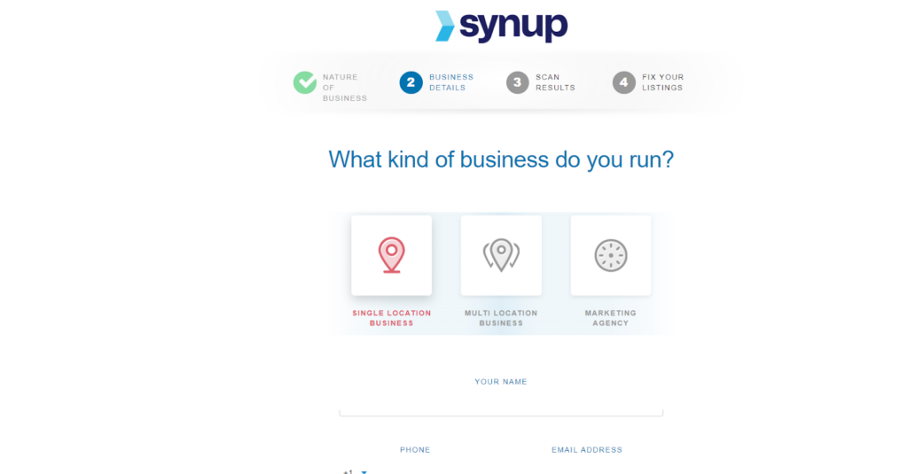 Synup Listing Scan home page