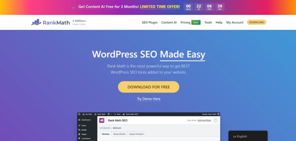 RankMath WordPress SEO plug-in home page