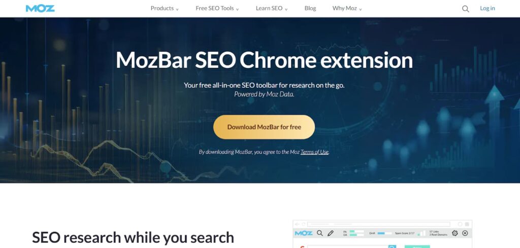 MozBar SEO toolbar home page