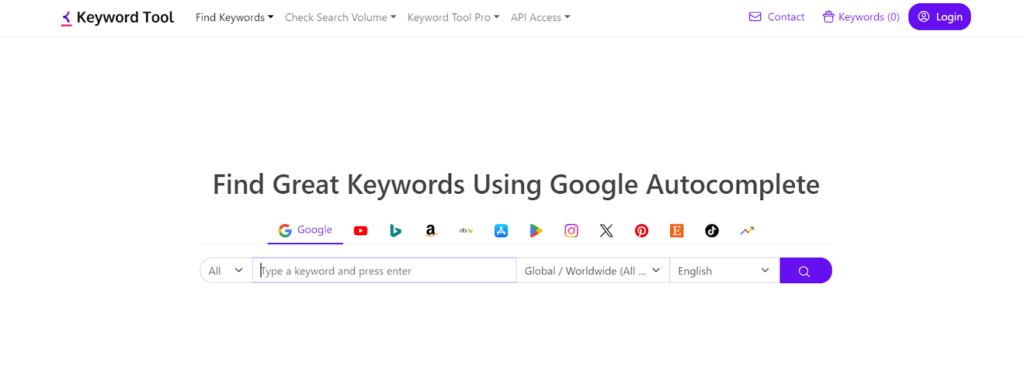 Keywordtool.io home page