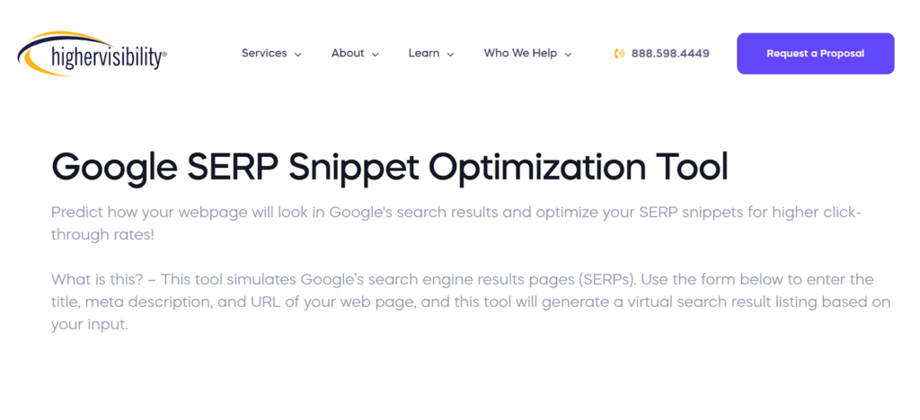 SERP Snippet Optimization Tool home page