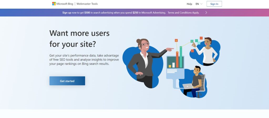 Bing Webmaster Tools home page