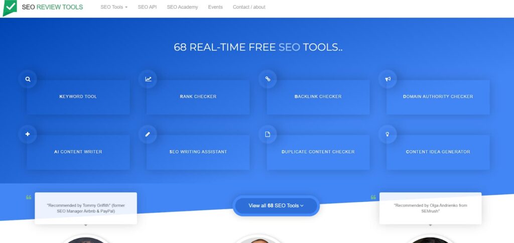 SEO Review Tools home page