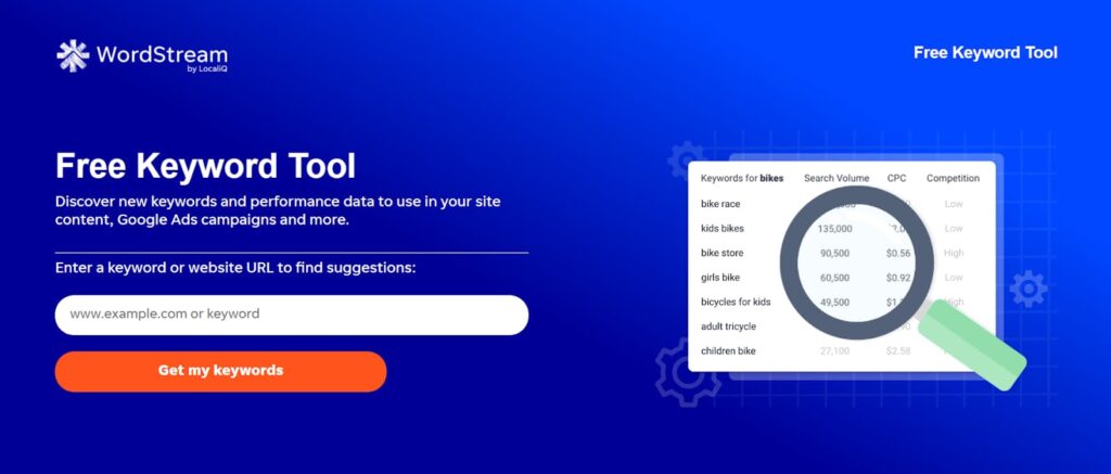 WordStream Free Keyword Tool home page